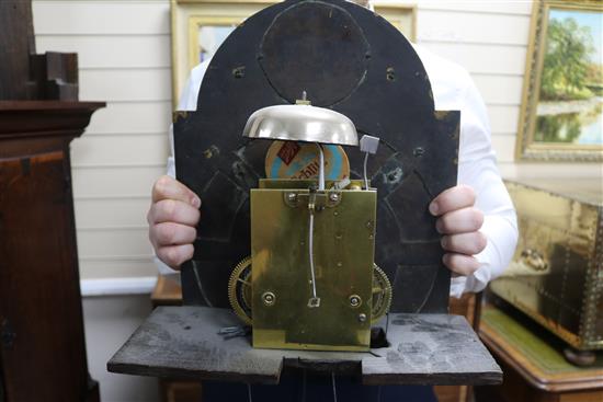 A late 18th century oak and mahogany eight day longcase clock, with painted arched and gilt brass dial